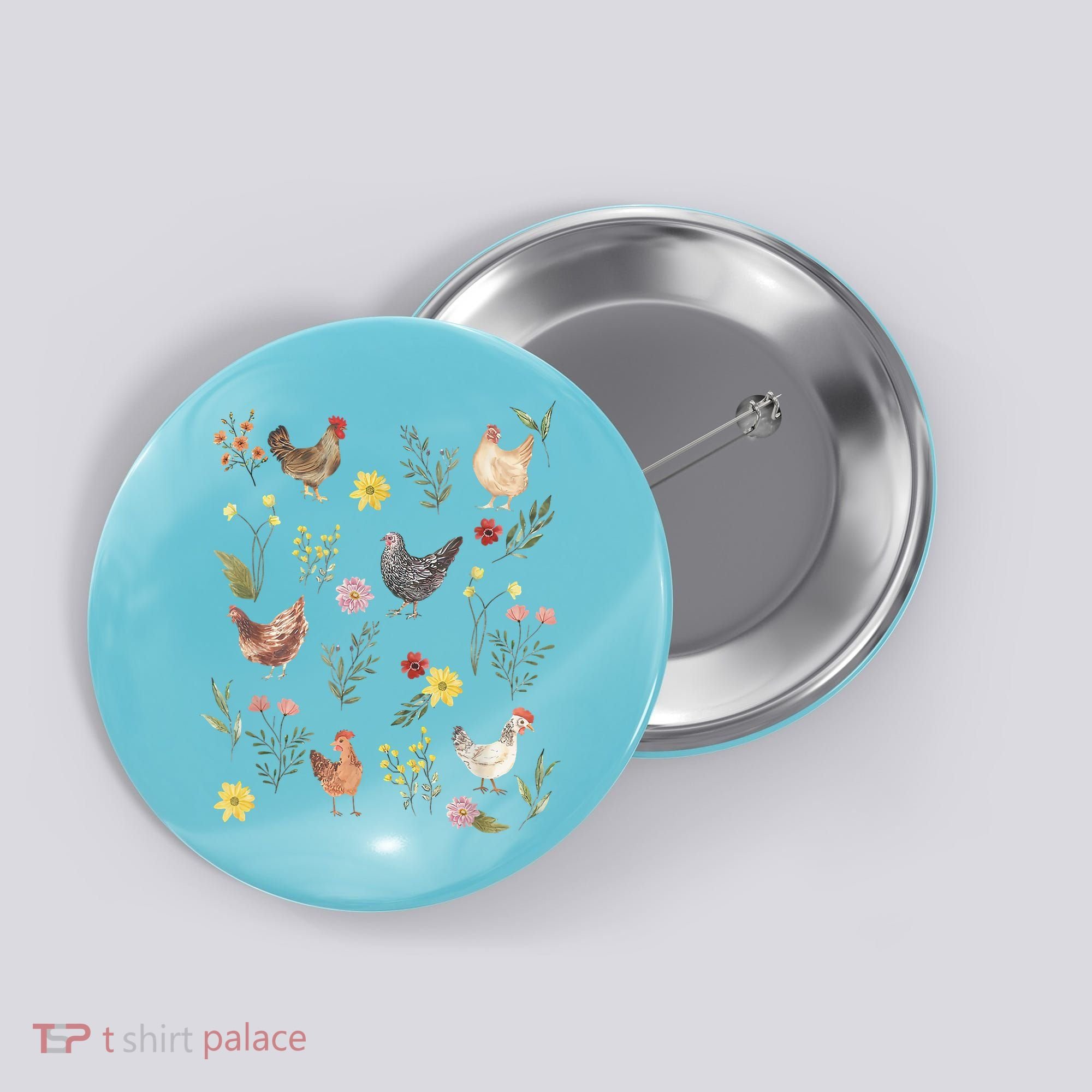 Wildflower Chicken Floral Chicken Lover Cute Farmer Flowers Button