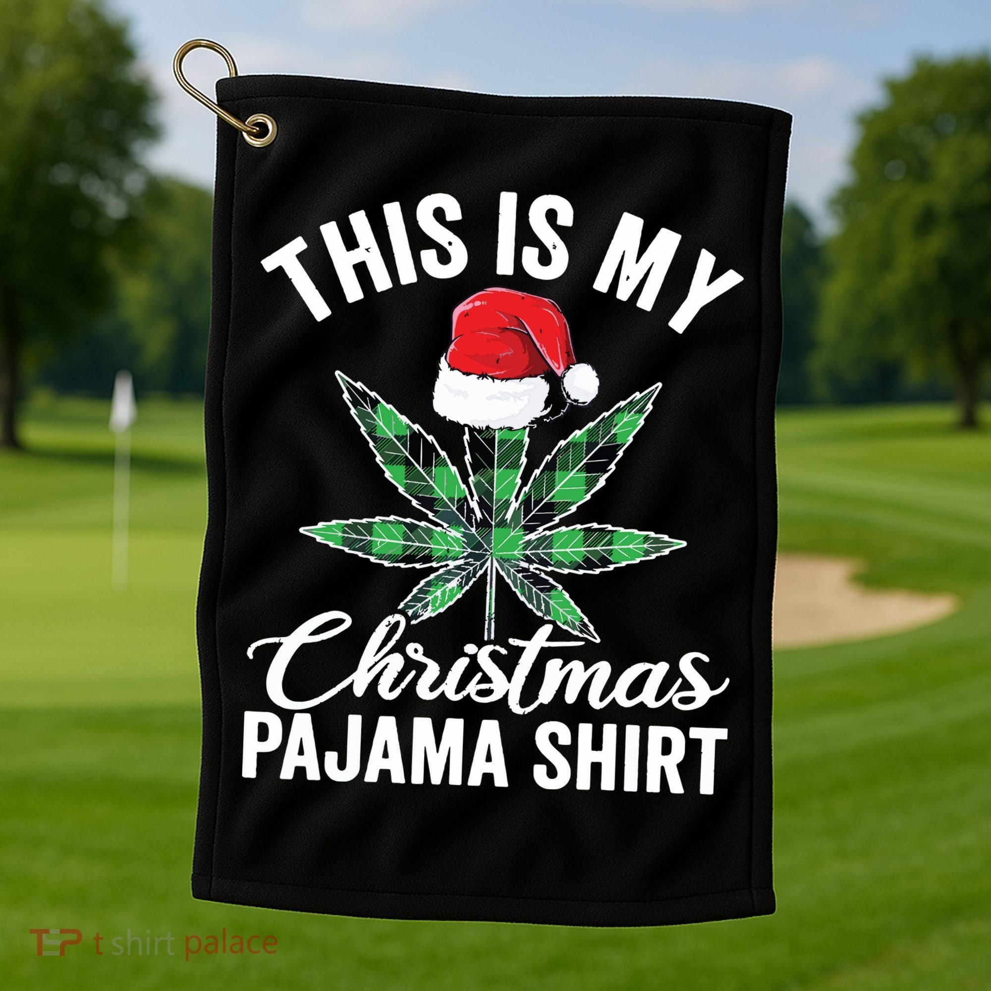 Weed Christmas Funny Marijuana Pot Leaf Cannabis Golf Towel