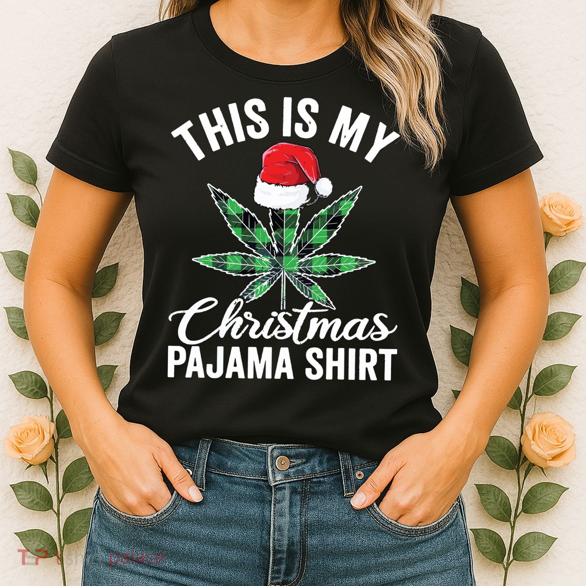 Weed Christmas Funny Marijuana Pot Leaf Cannabis Women's T-Shirt