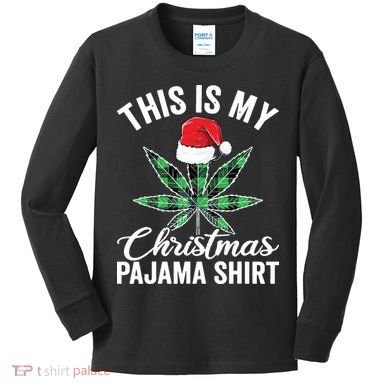 Weed Christmas Funny Marijuana Pot Leaf Cannabis Kids Long Sleeve Shirt