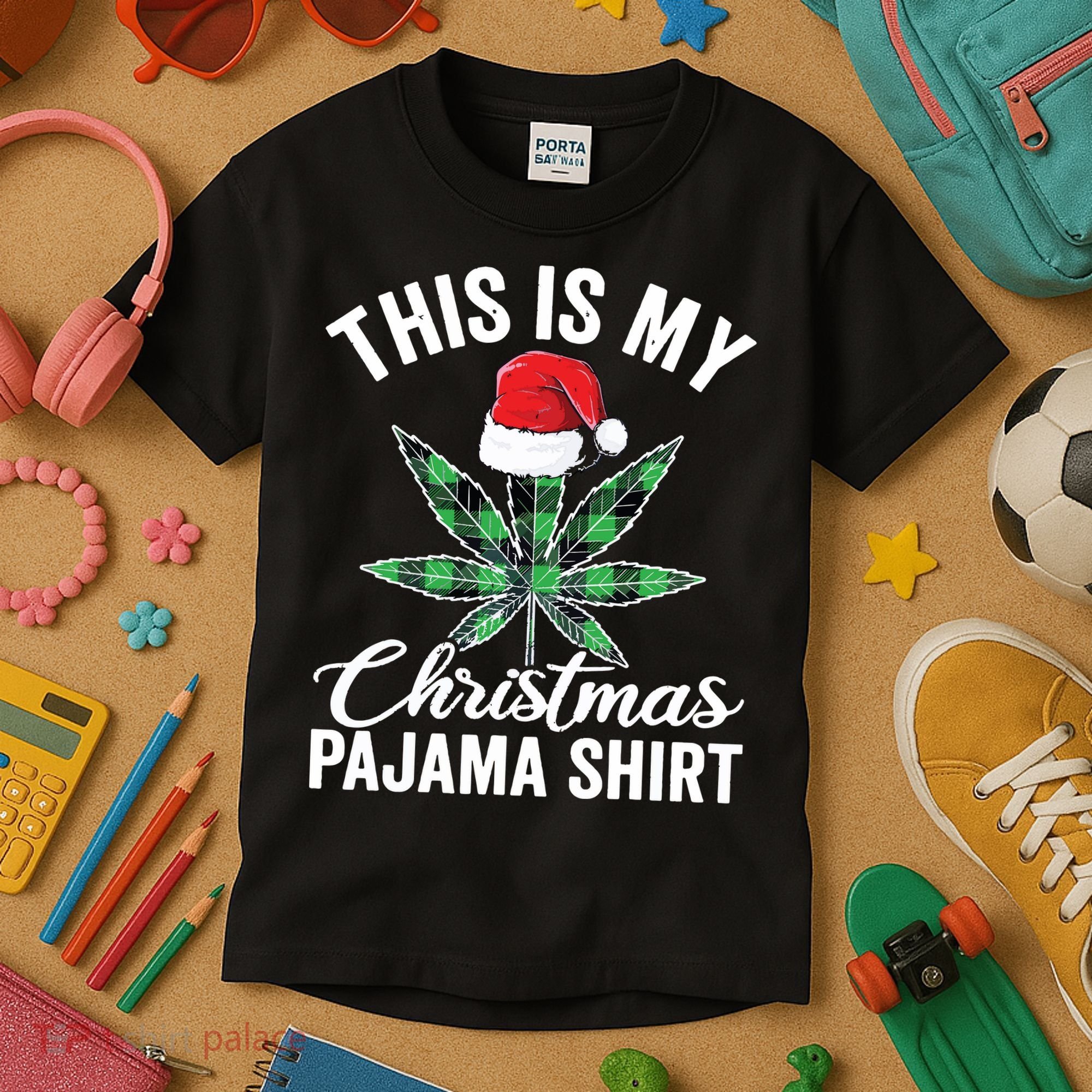Weed Christmas Funny Marijuana Pot Leaf Cannabis Kids T-Shirt
