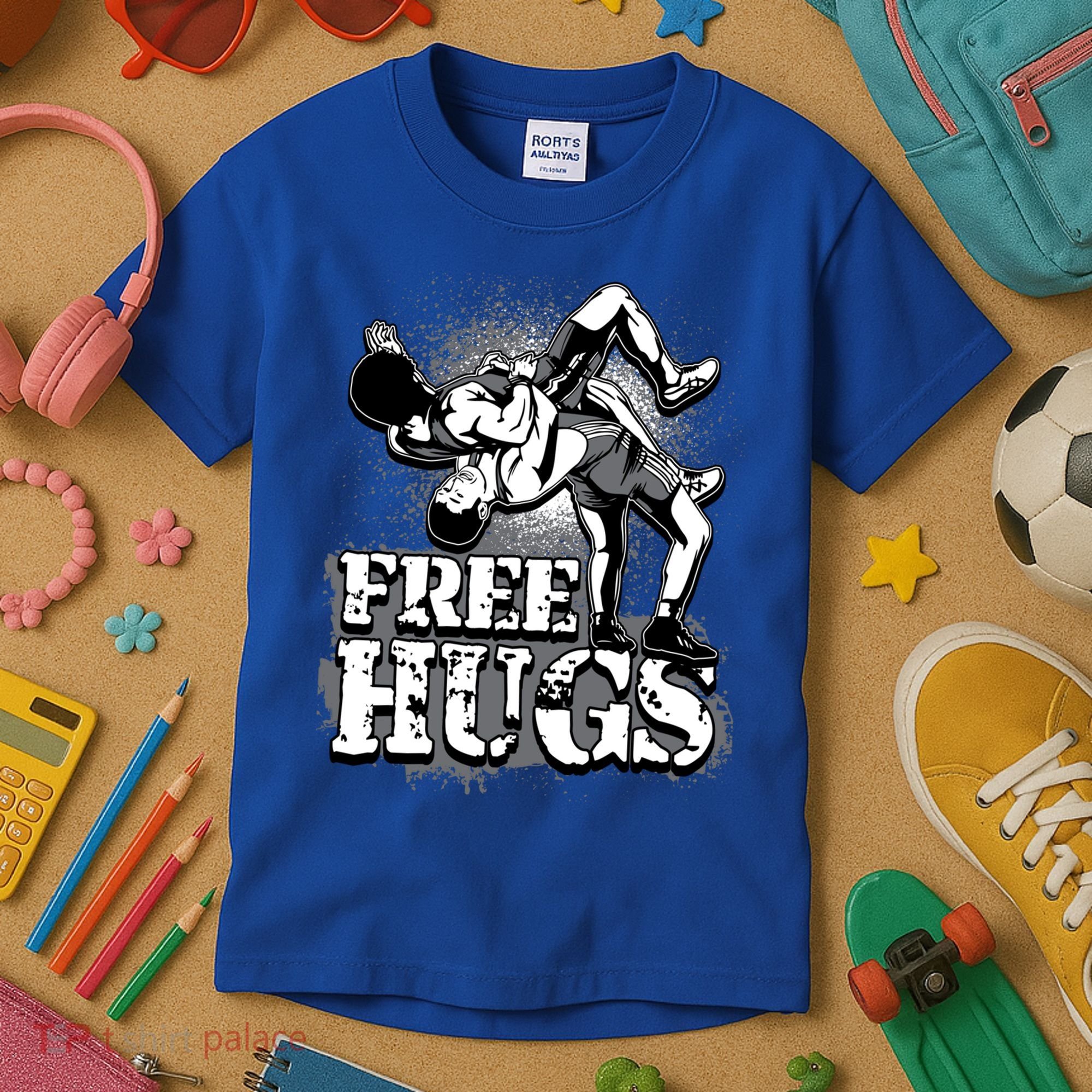 Wrestling Cool Gift Free Hugs Cool Gift Gift Kids T-Shirt