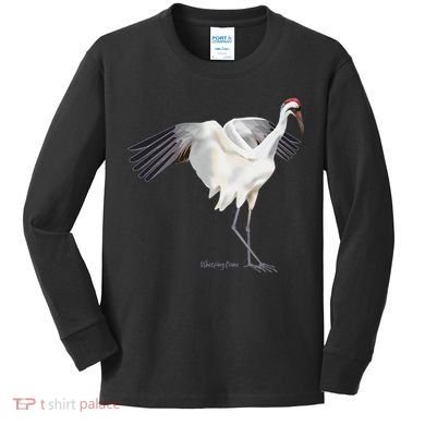 Whooping Crane Graphic Wildlife Bird Watching Kids Long Sleeve Shirt