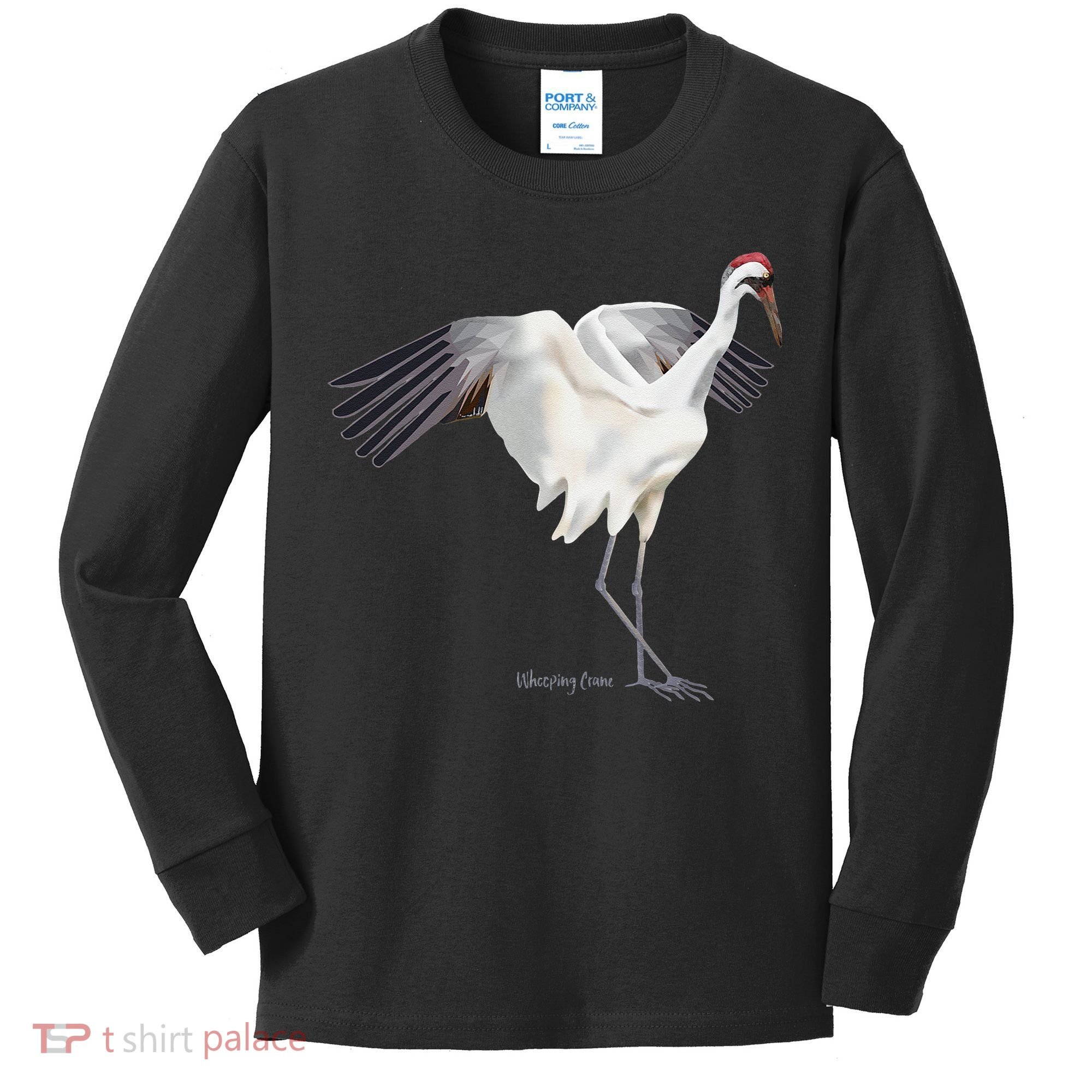 Whooping Crane Graphic Wildlife Bird Watching Kids Long Sleeve Shirt