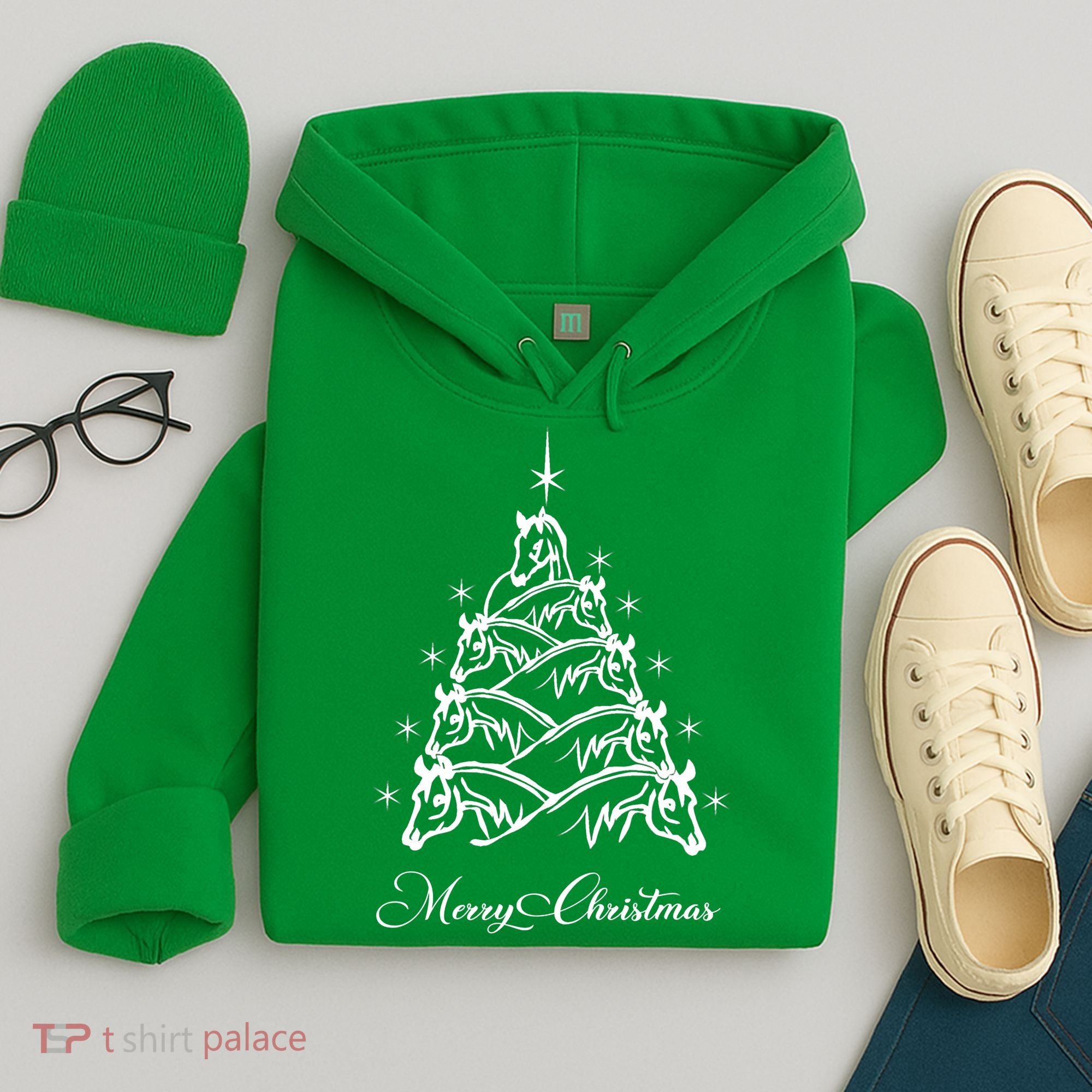Western Christmas Horse Christmas Tree Equestrian Hoodie