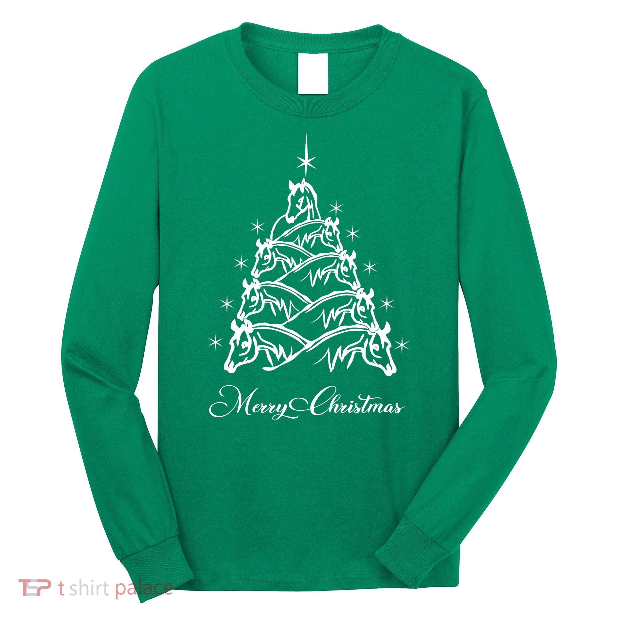 Western Christmas Horse Christmas Tree Equestrian Long Sleeve Shirt