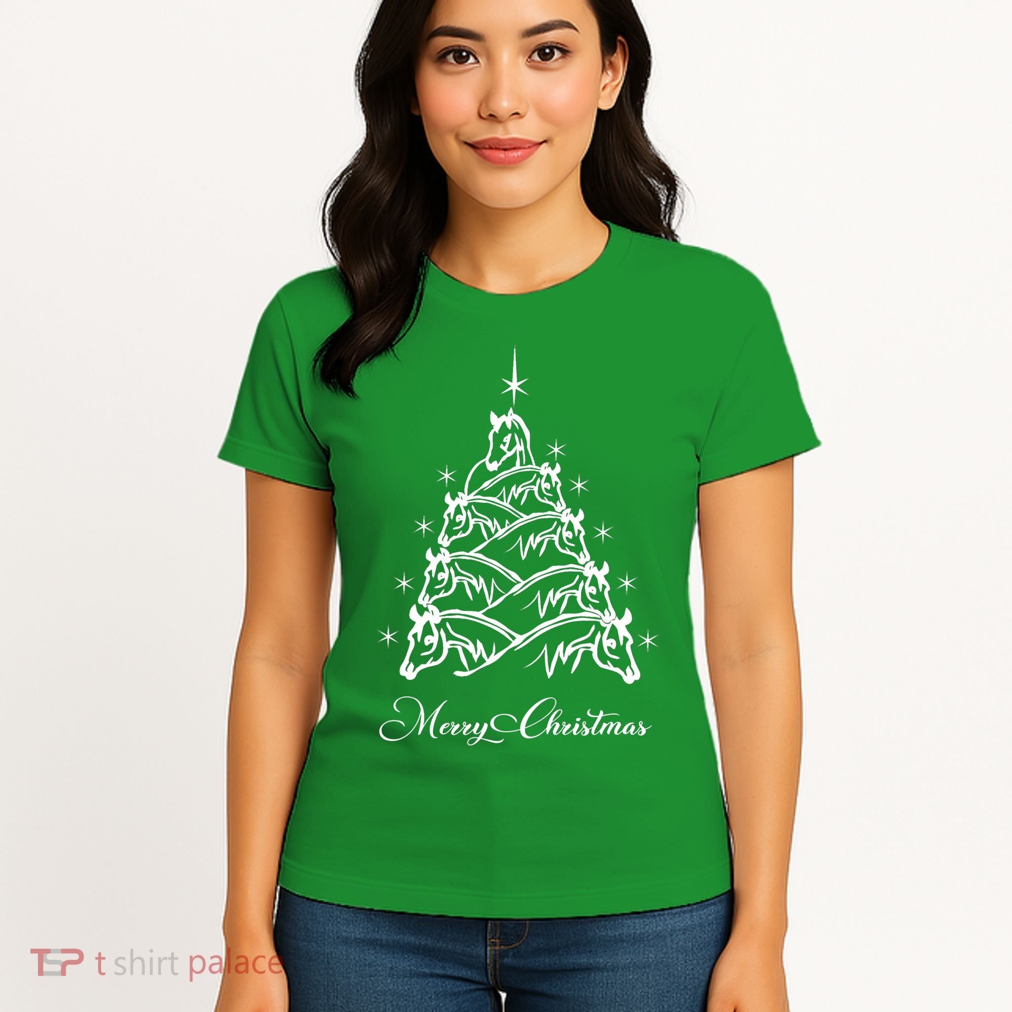 Western Christmas Horse Christmas Tree Equestrian Women's T-Shirt