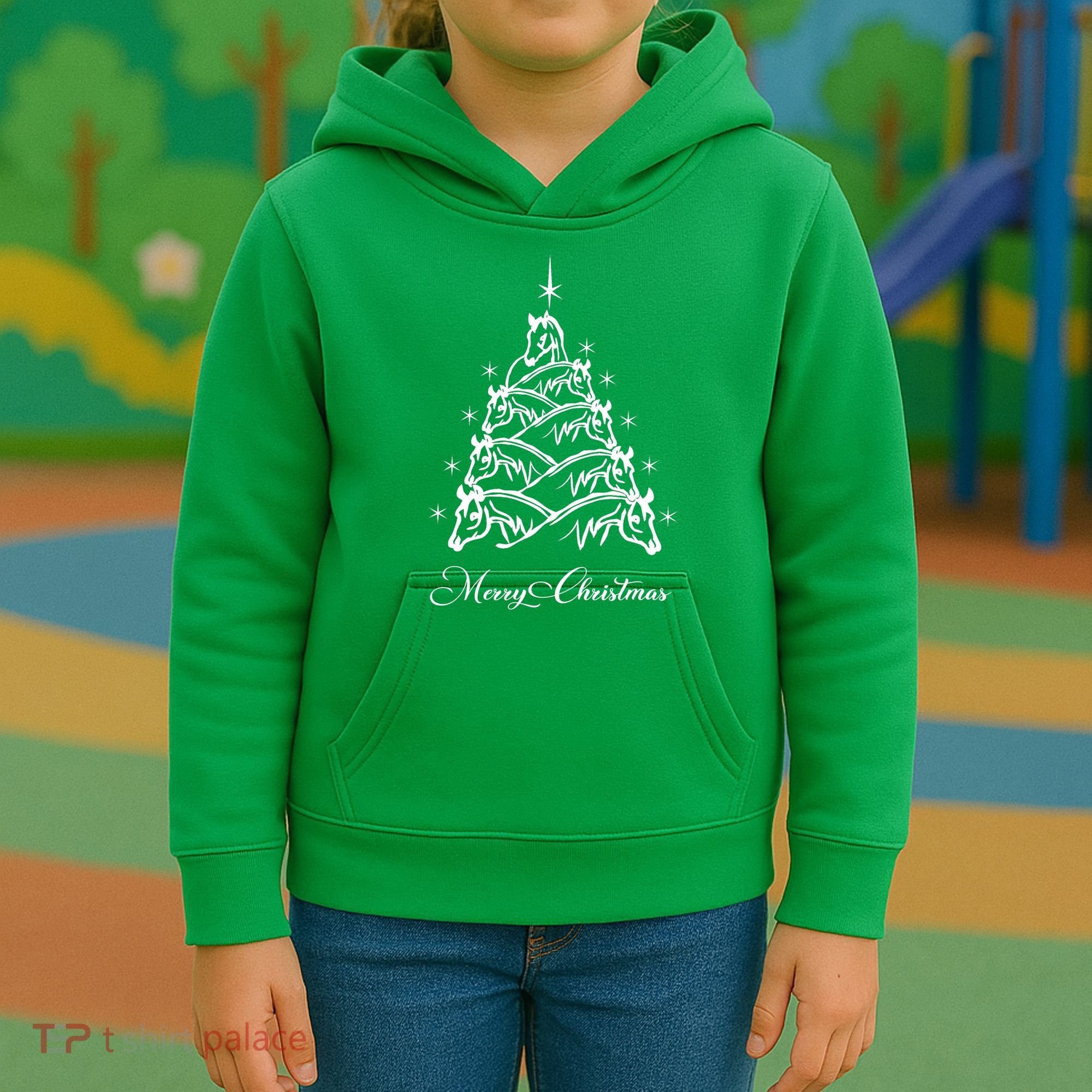Western Christmas Horse Christmas Tree Equestrian Kids Hoodie