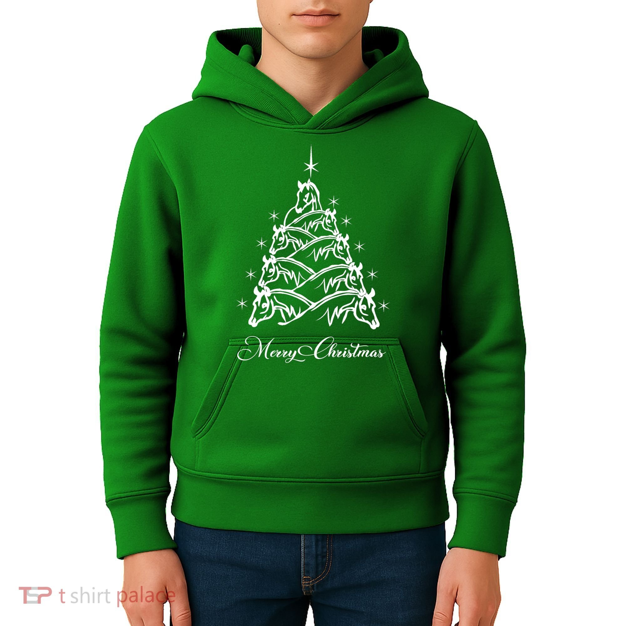 Western Christmas Horse Christmas Tree Equestrian Kids Hoodie