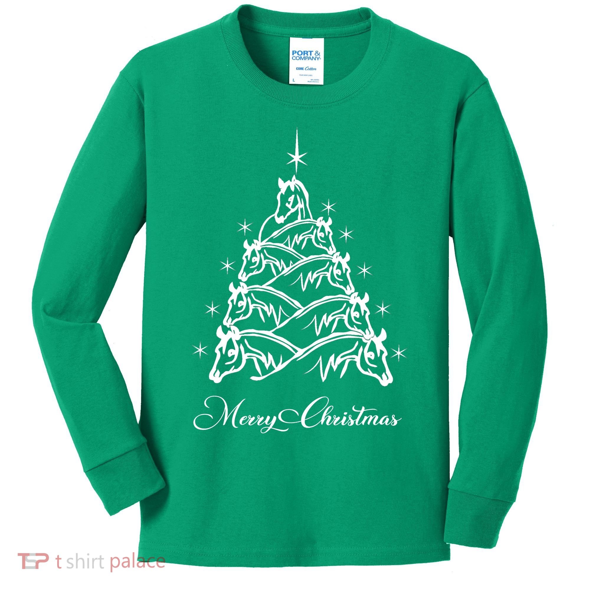 Western Christmas Horse Christmas Tree Equestrian Kids Long Sleeve Shirt