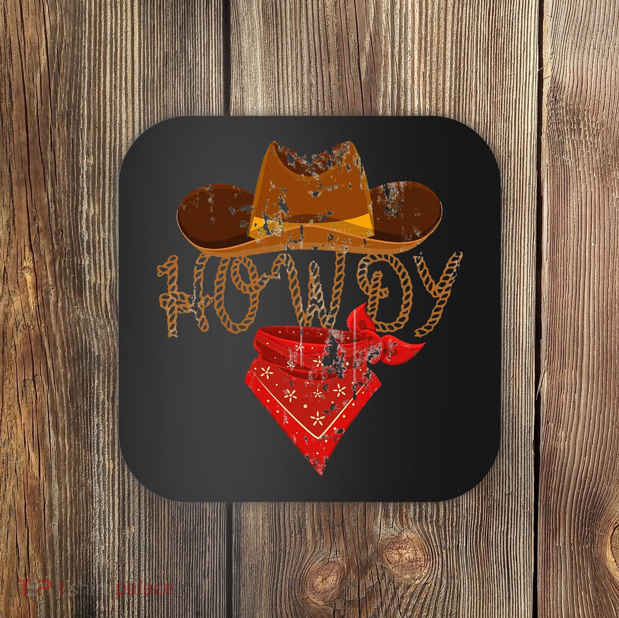 Western Cowboy Howdy Classic Fit Black Polyester & Cotton Coaster