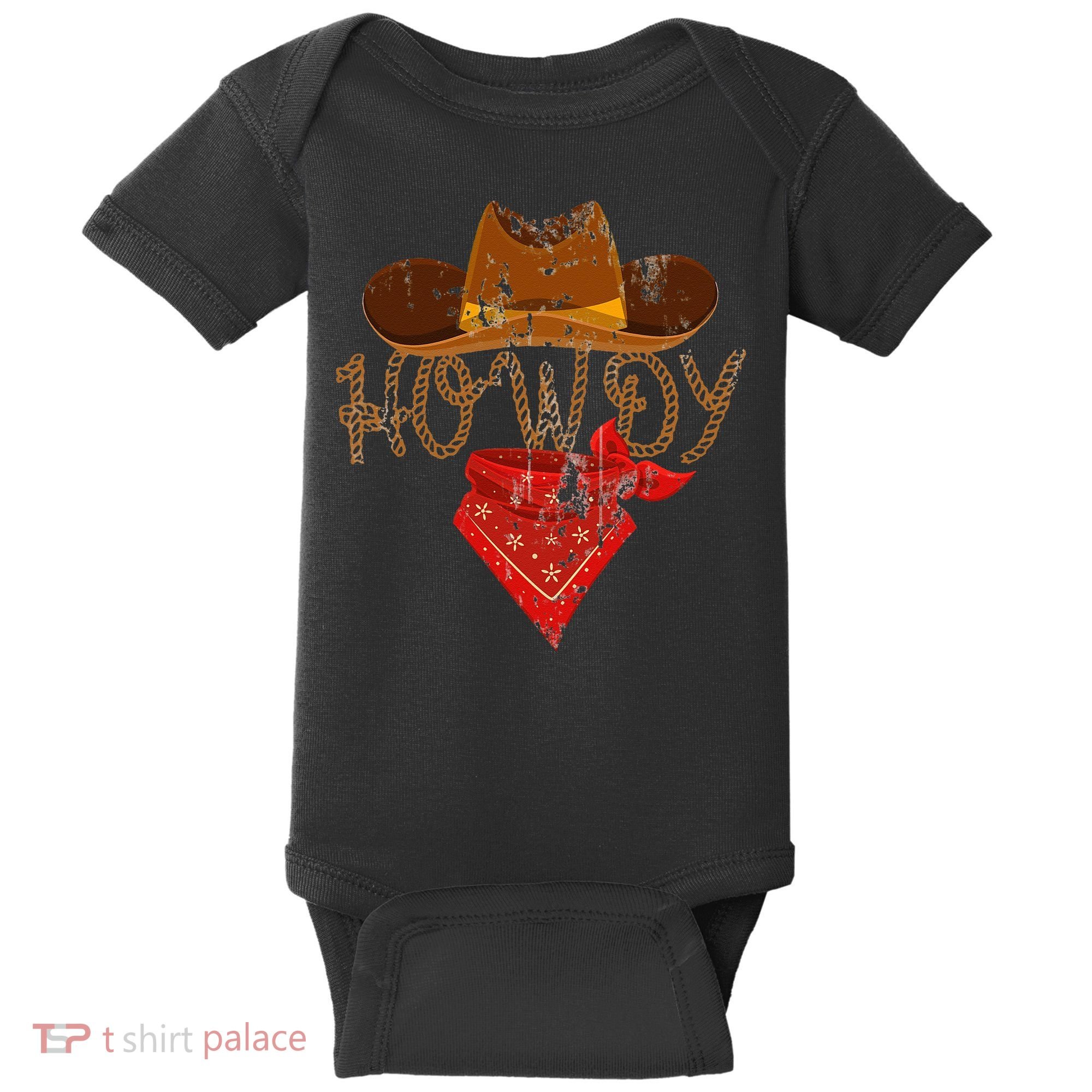 Western Cowboy Howdy Classic Fit Black Polyester & Cotton Baby Bodysuit