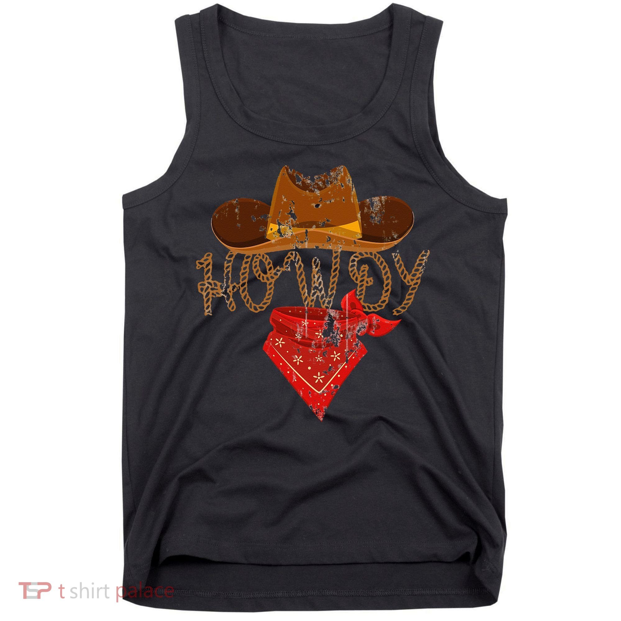 Western Cowboy Howdy Classic Fit Black Polyester & Cotton Tank Top