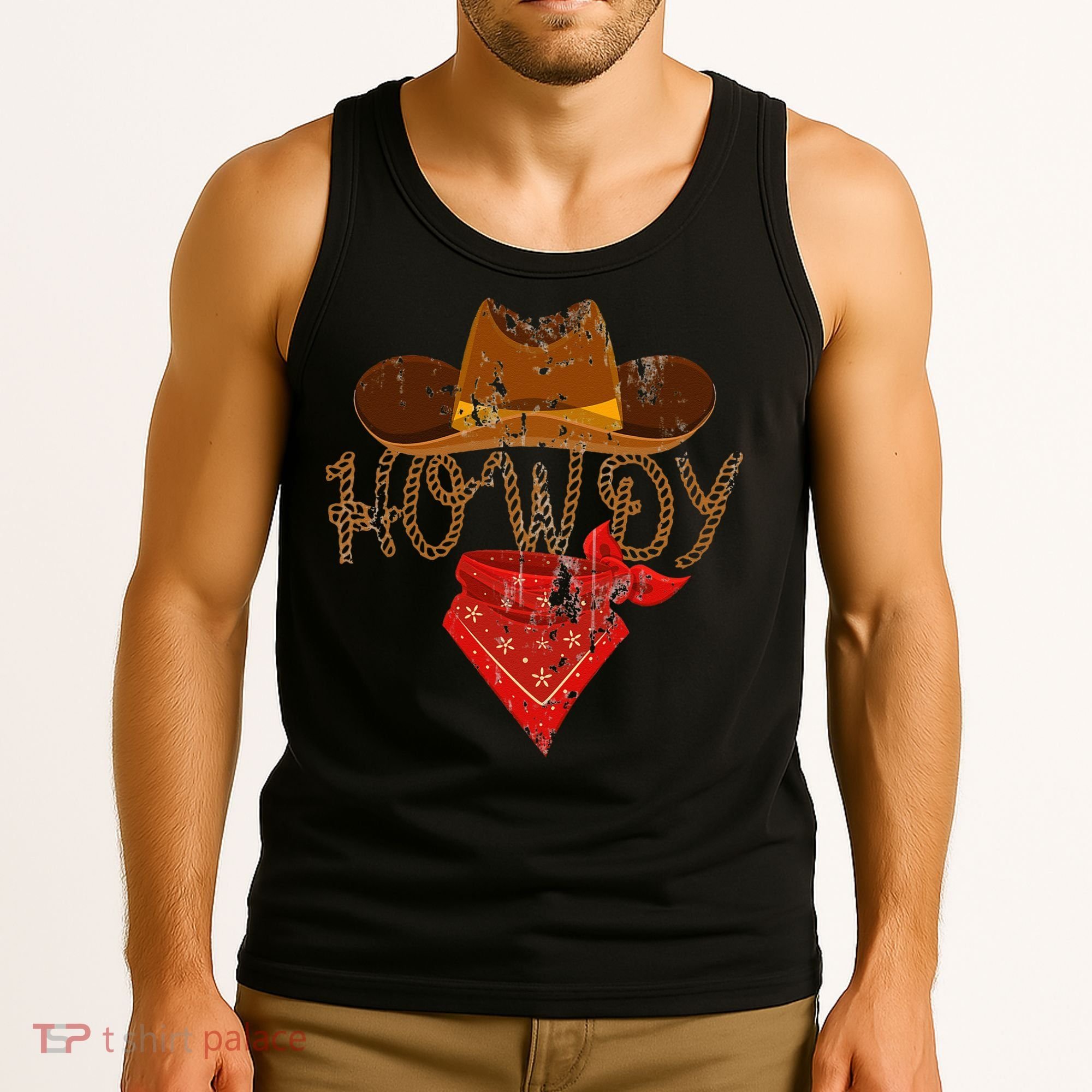 Western Cowboy Howdy Classic Fit Black Polyester & Cotton Tank Top