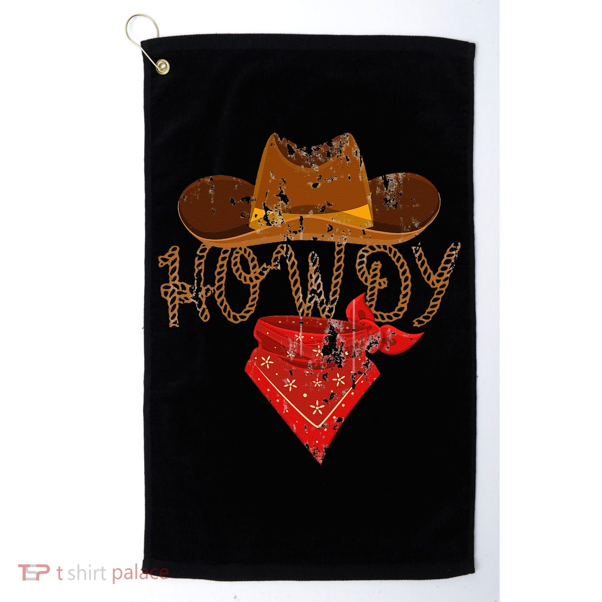 Western Cowboy Howdy Classic Fit Black Polyester & Cotton Golf Towel