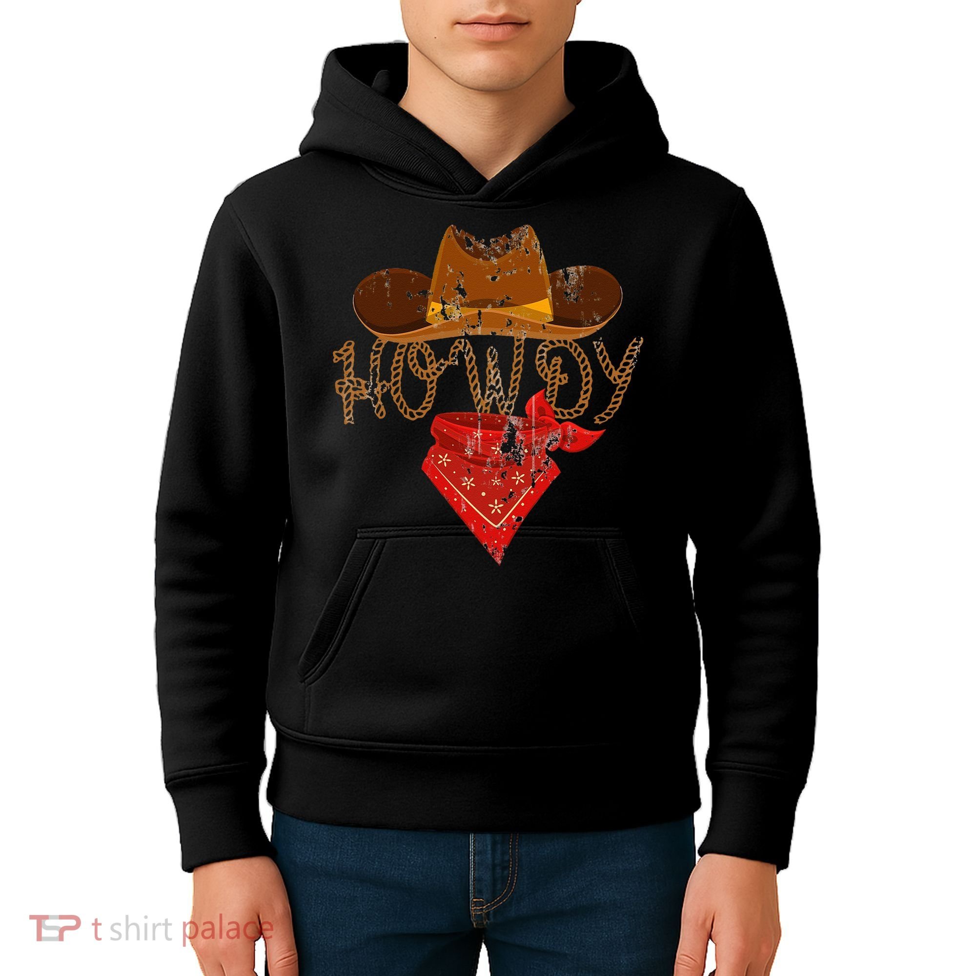 Western Cowboy Howdy Classic Fit Black Polyester & Cotton Kids Hoodie