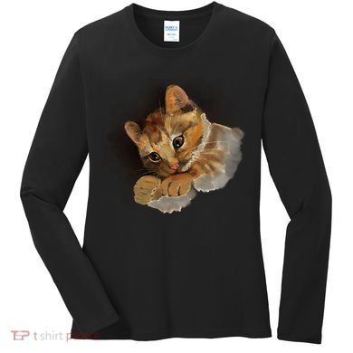 Watercolor Cat Illustration Women's Long Sleeve Shirt