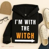 witch costume I'm With The Witch Funny Halloween Hoodie thumb 4