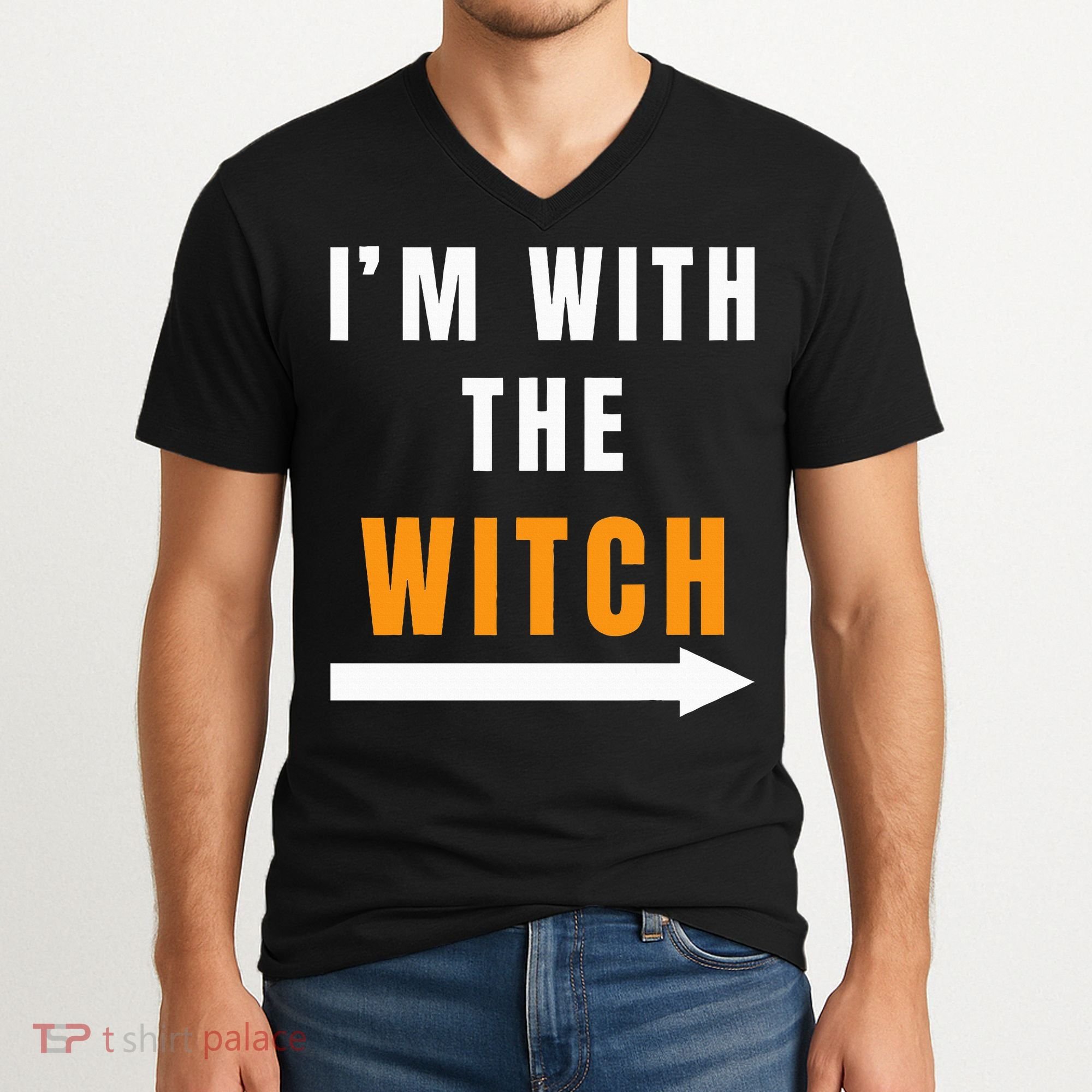 witch costume I'm With The Witch Funny Halloween V-Neck T-Shirt