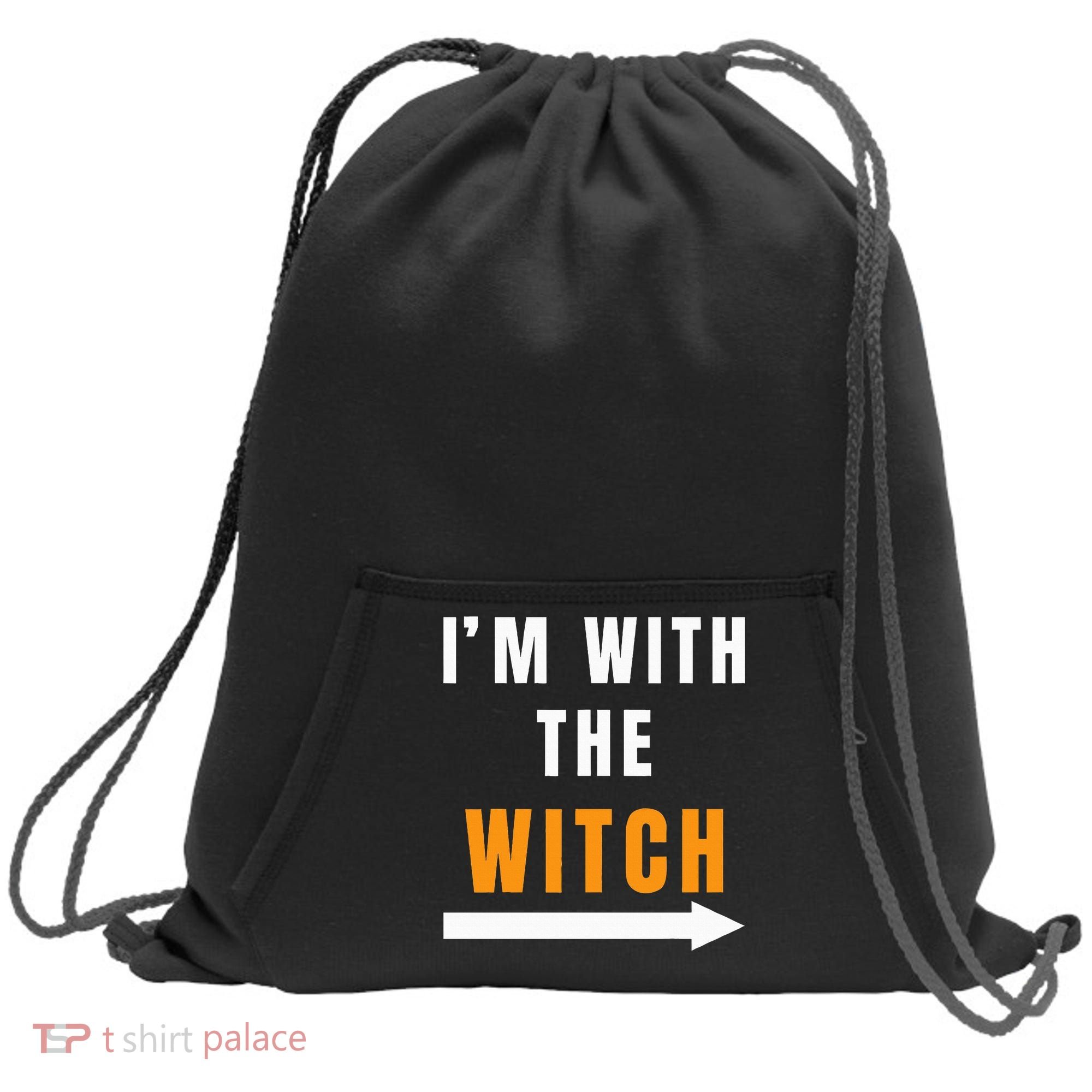 witch costume I'm With The Witch Funny Halloween Sweatshirt Cinch Pack Bag