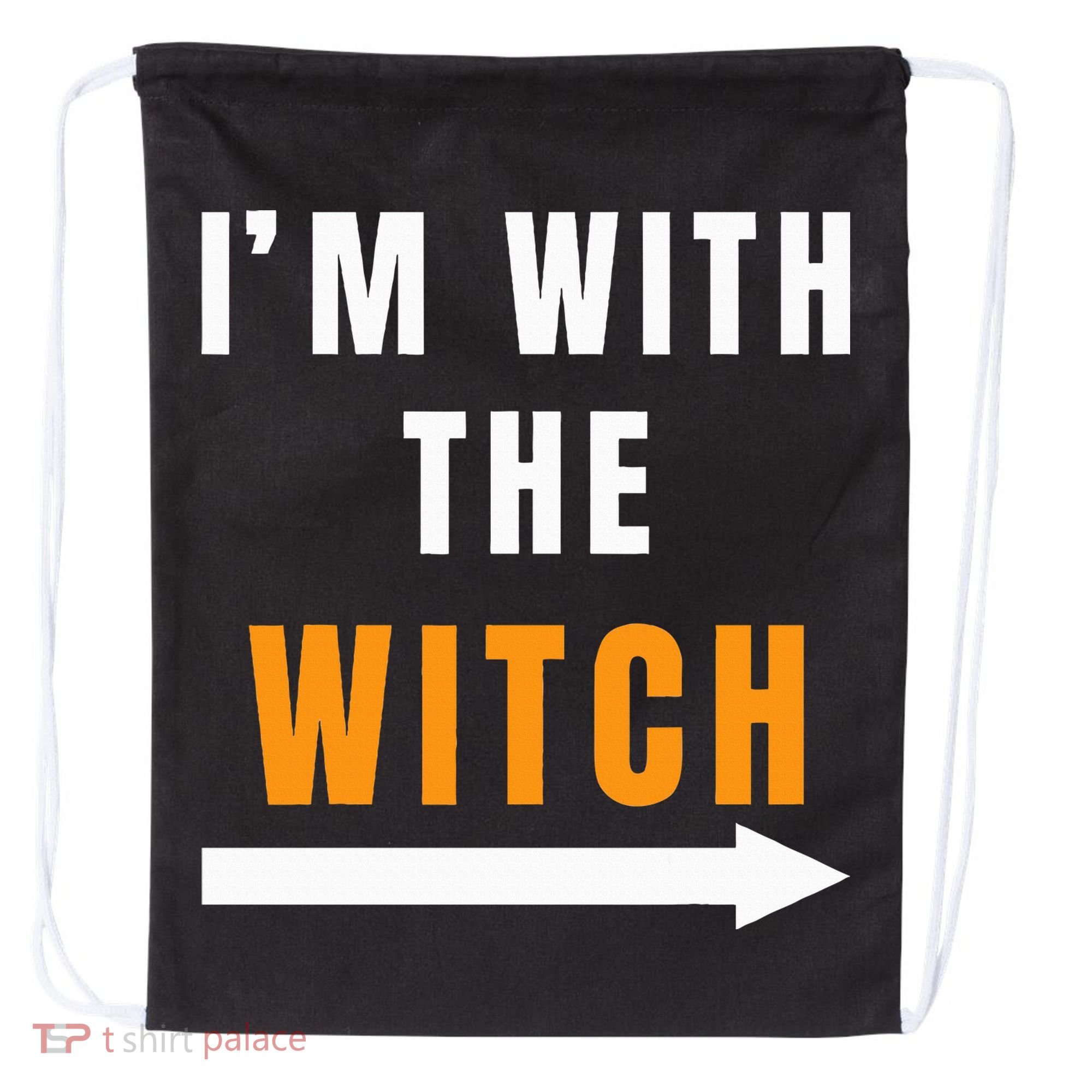 witch costume I'm With The Witch Funny Halloween Drawstring Bag