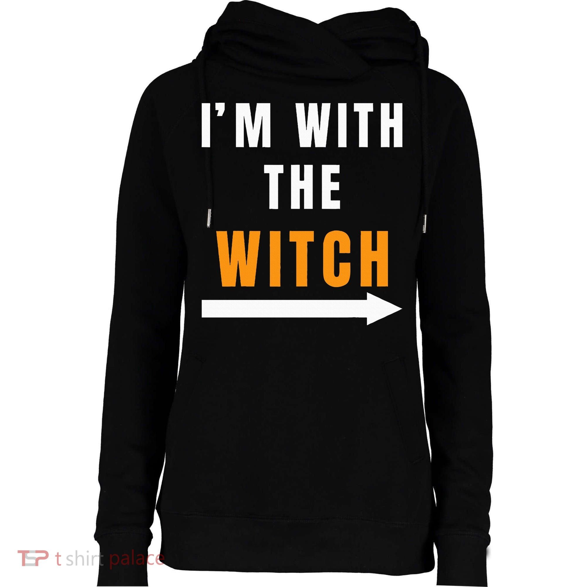 witch costume I'm With The Witch Funny Halloween Womens Funnel Neck Pullover Hood