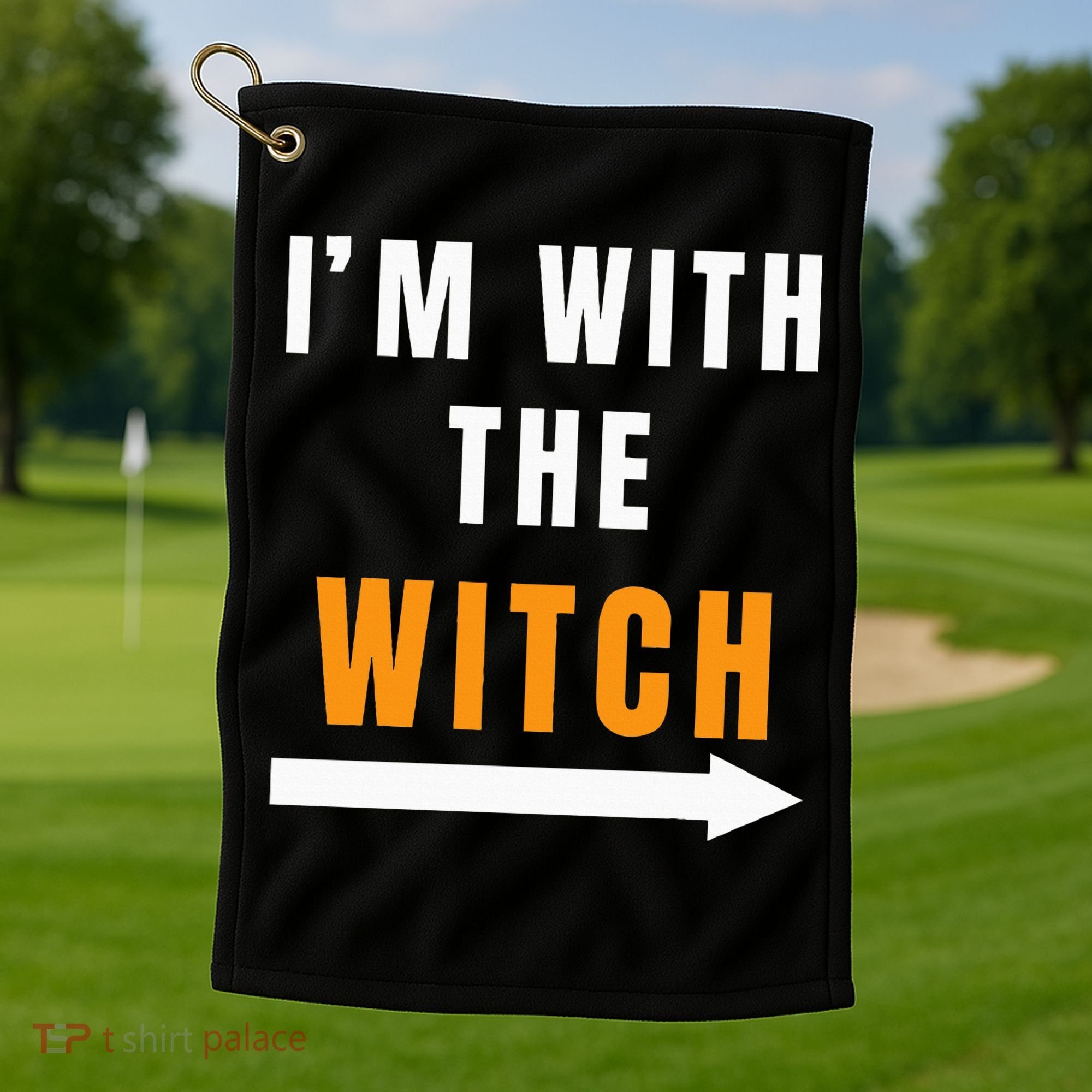 witch costume I'm With The Witch Funny Halloween Golf Towel