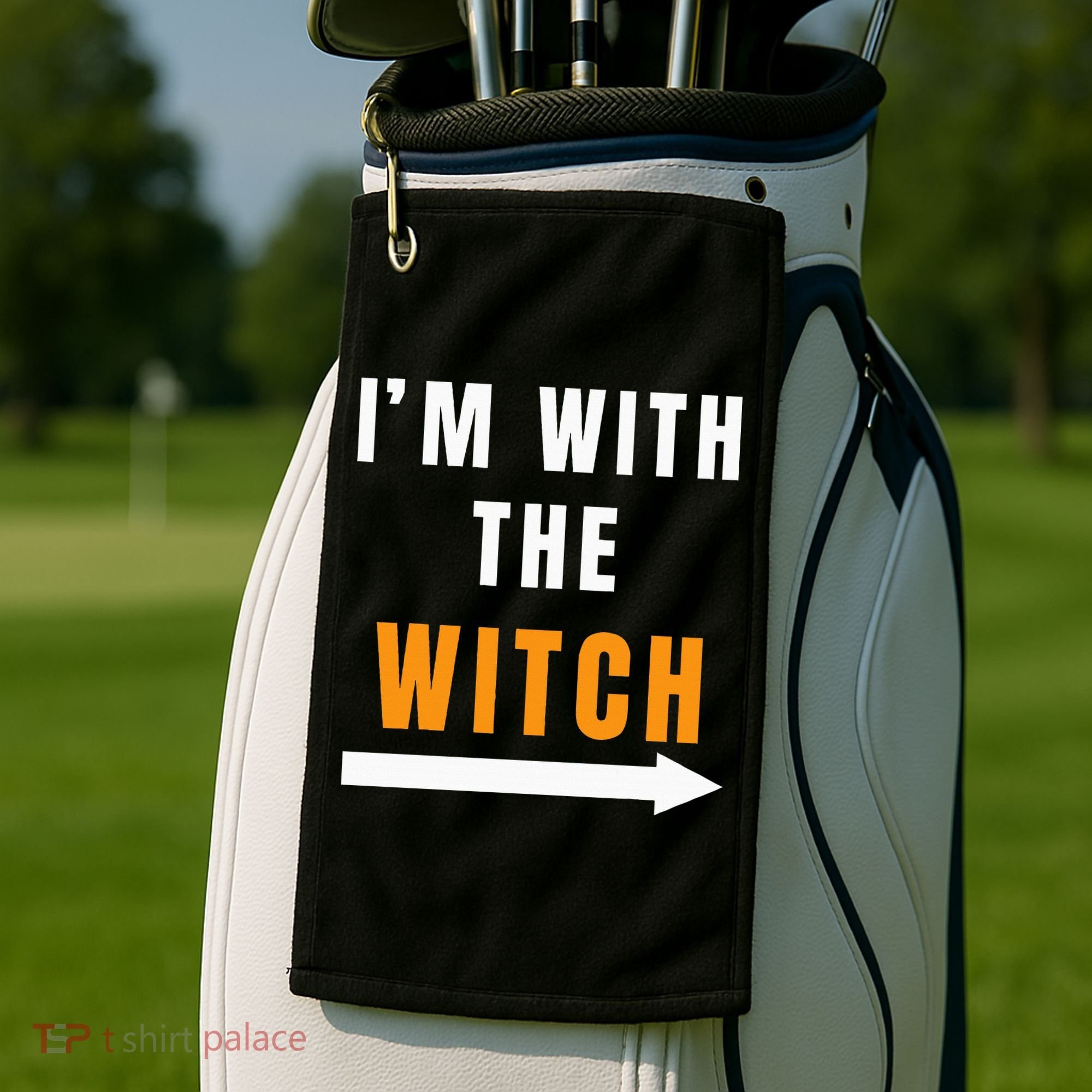 witch costume I'm With The Witch Funny Halloween Golf Towel