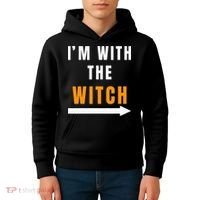 witch costume I'm With The Witch Funny Halloween Kids Hoodie thumb 4