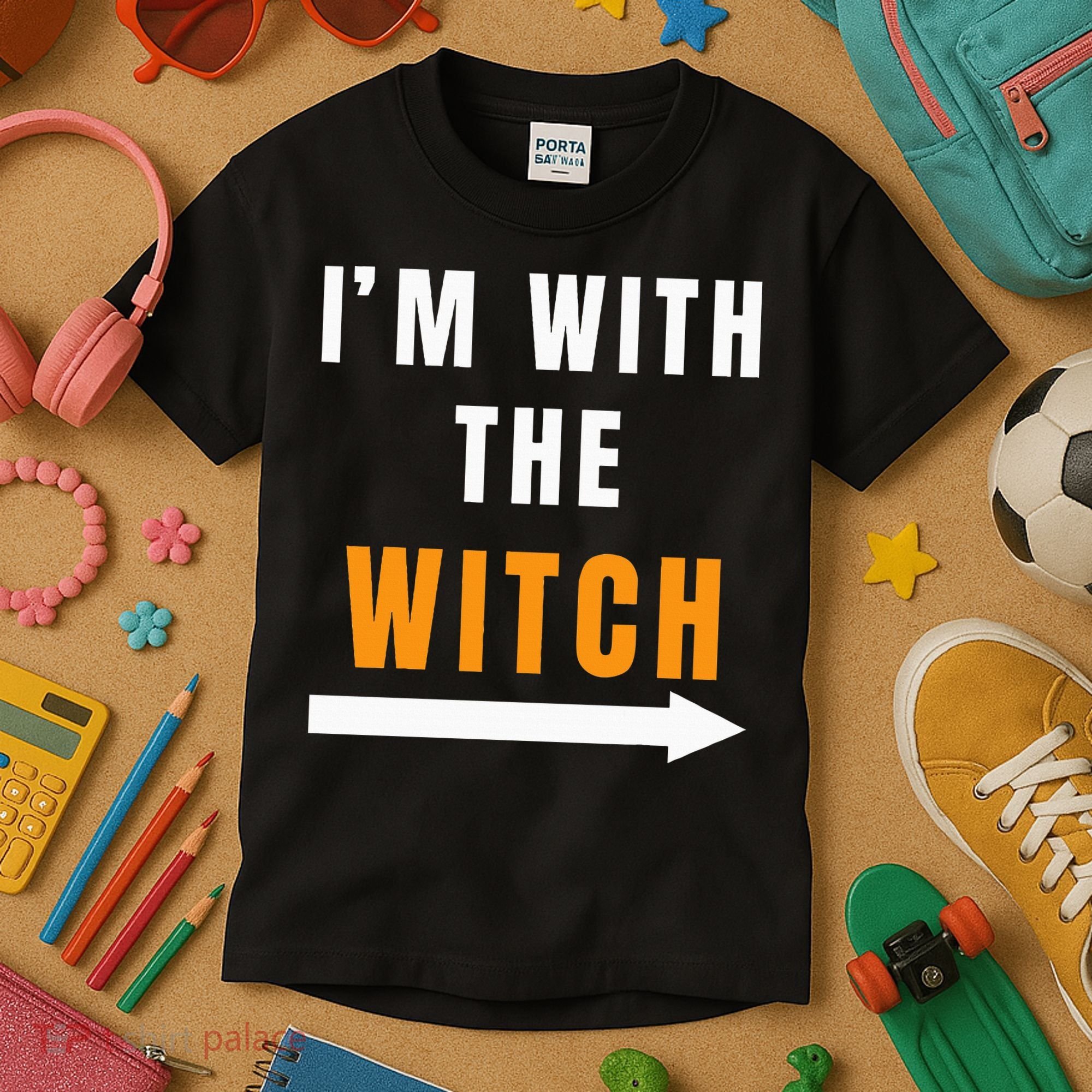 witch costume I'm With The Witch Funny Halloween Kids T-Shirt