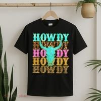 Western Country Leopard Howdy Bull Skull Cowgirl Rodeo T-Shirt thumb 2