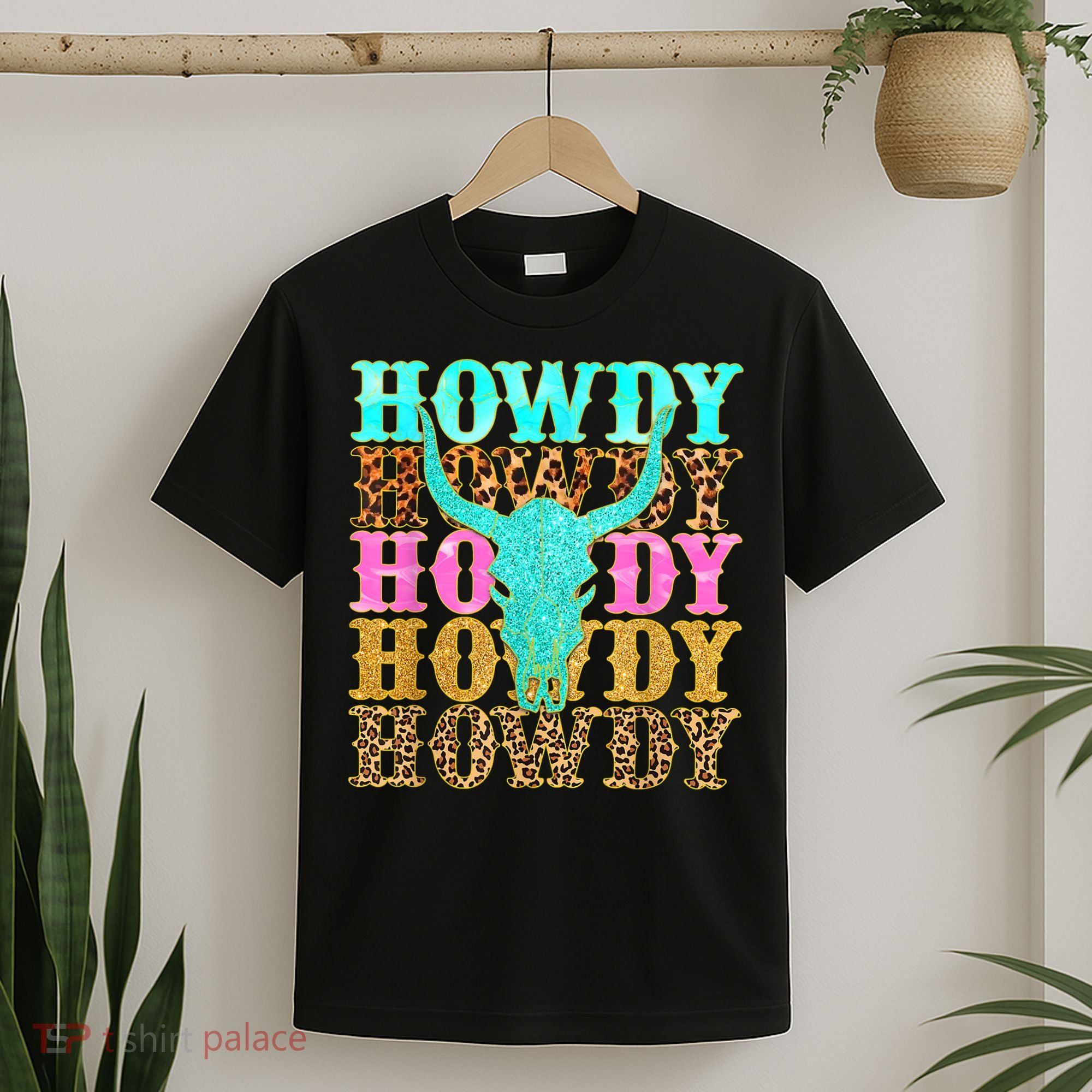 Western Country Leopard Howdy Bull Skull Cowgirl Rodeo T-Shirt