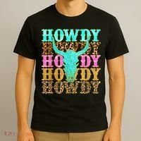 Western Country Leopard Howdy Bull Skull Cowgirl Rodeo T-Shirt thumb 3