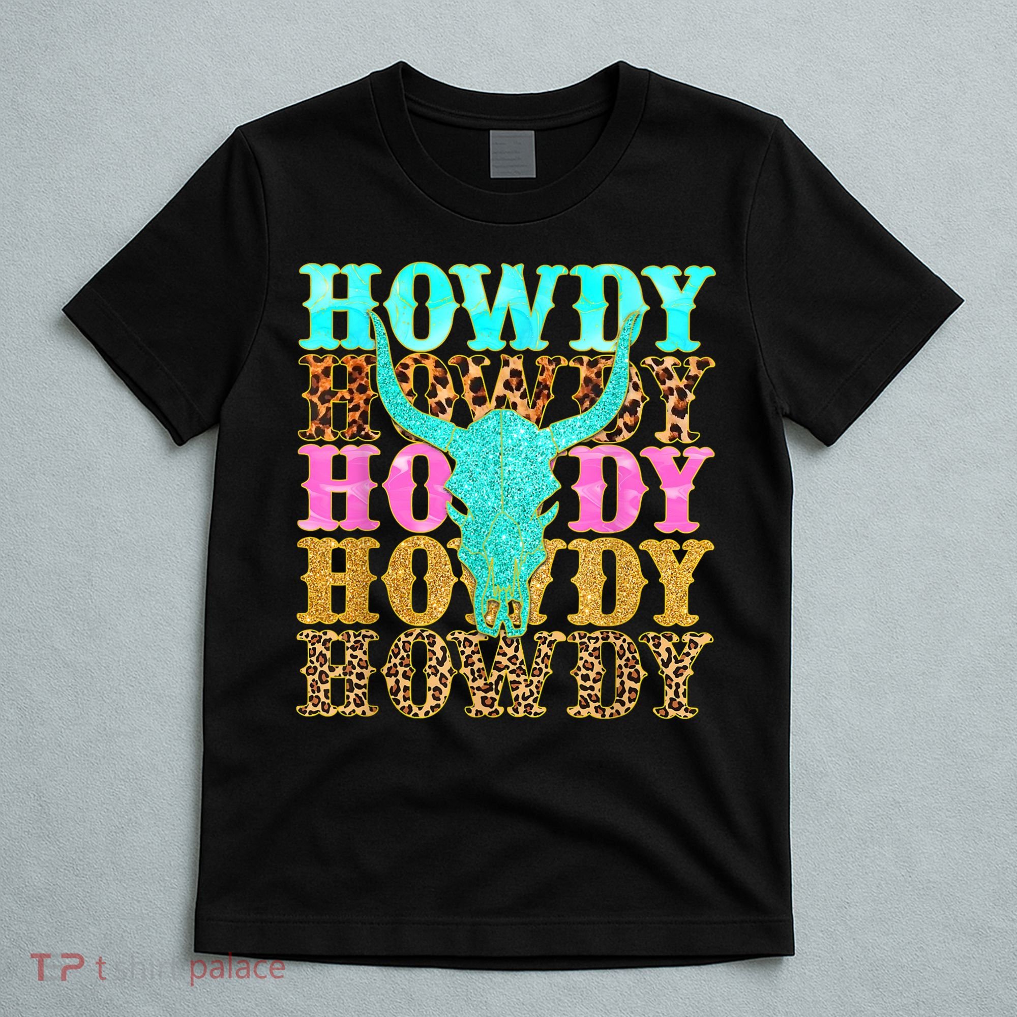 Western Country Leopard Howdy Bull Skull Cowgirl Rodeo T-Shirt