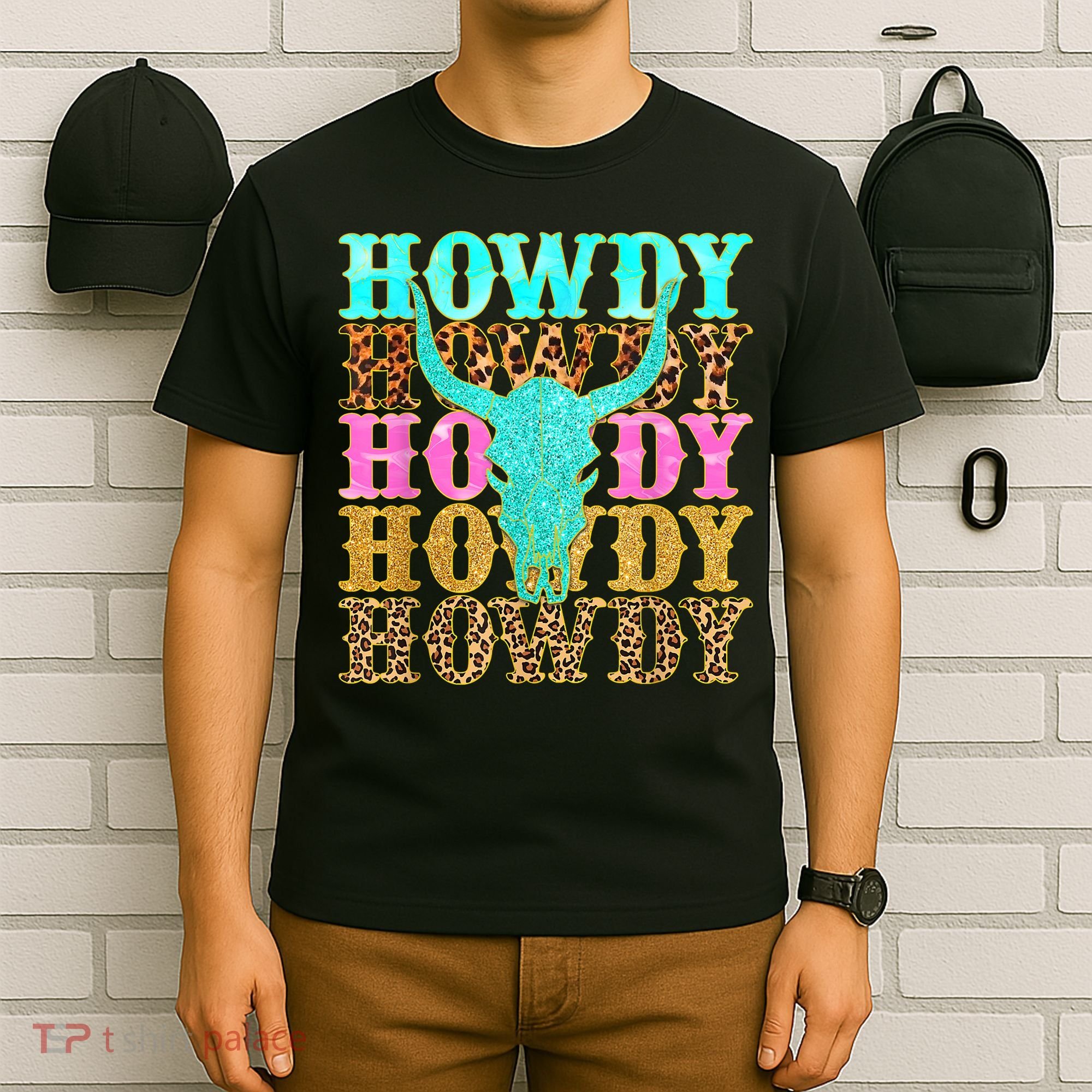 Western Country Leopard Howdy Bull Skull Cowgirl Rodeo T-Shirt