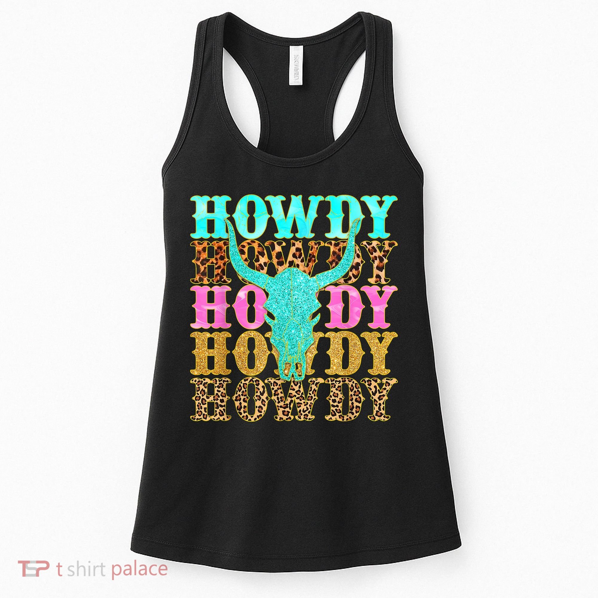 Western Country Leopard Howdy Bull Skull Cowgirl Rodeo Women's Tank Top