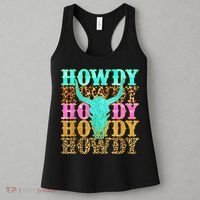 Western Country Leopard Howdy Bull Skull Cowgirl Rodeo Women's Tank Top thumb 3
