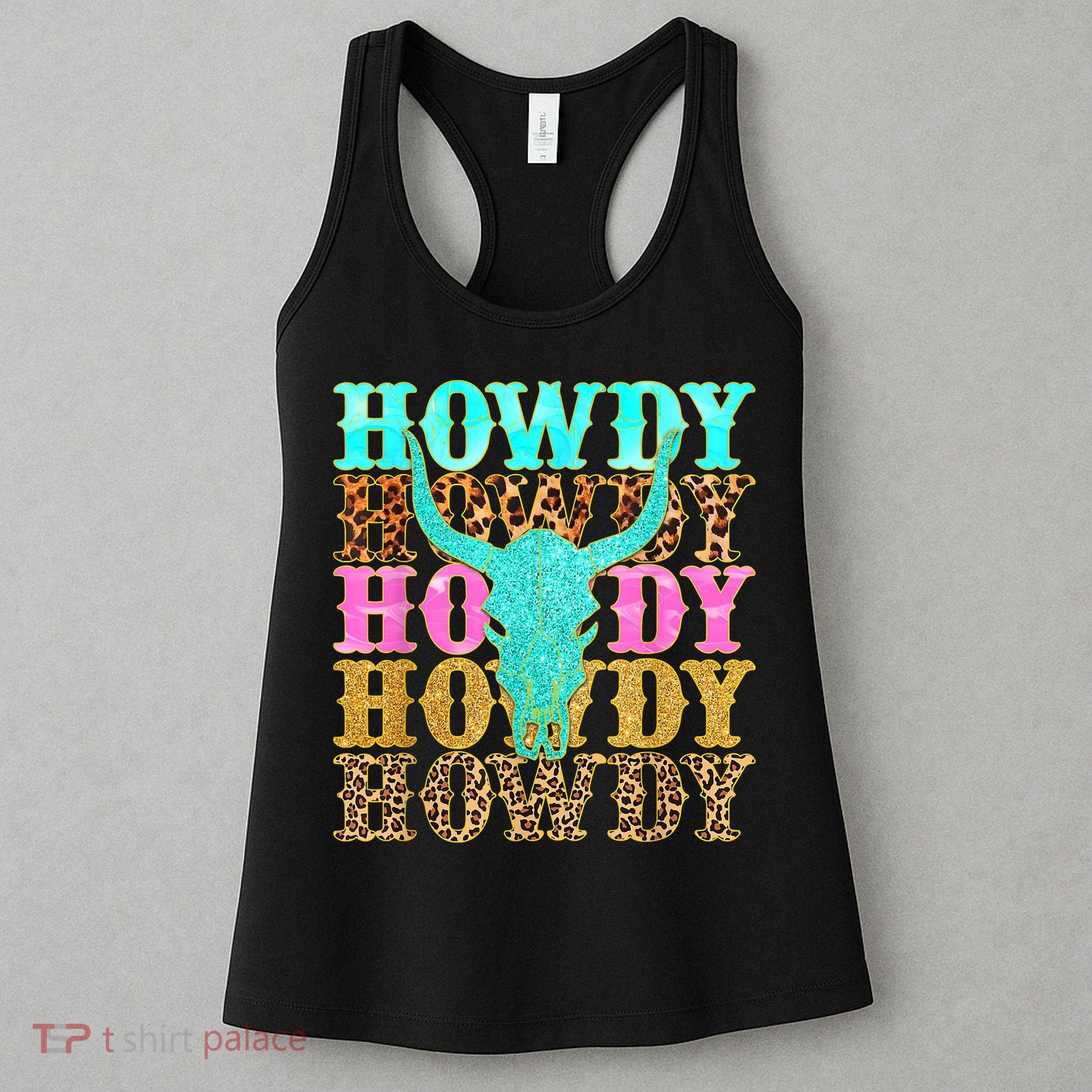 Western Country Leopard Howdy Bull Skull Cowgirl Rodeo Women's Tank Top