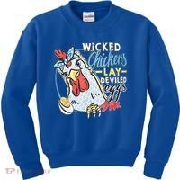 Wicked Chickens Lay Deviled Eggs Funny Chicken Lovers Kids Sweatshirt thumb 0