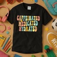 Womens Caffeinated Medicated Hydrated Funny Saying Nurse Teacher Kids T-Shirt thumb 3
