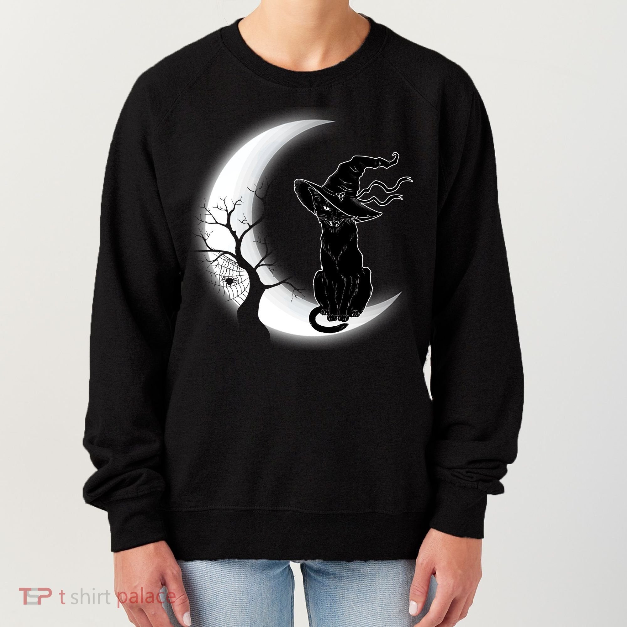 Witch Cat Moon Halloween Women's Sweatshirt