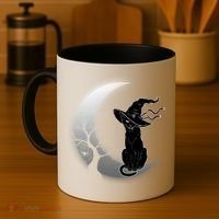 Witch Cat Moon Halloween Coffee Mug thumb 4