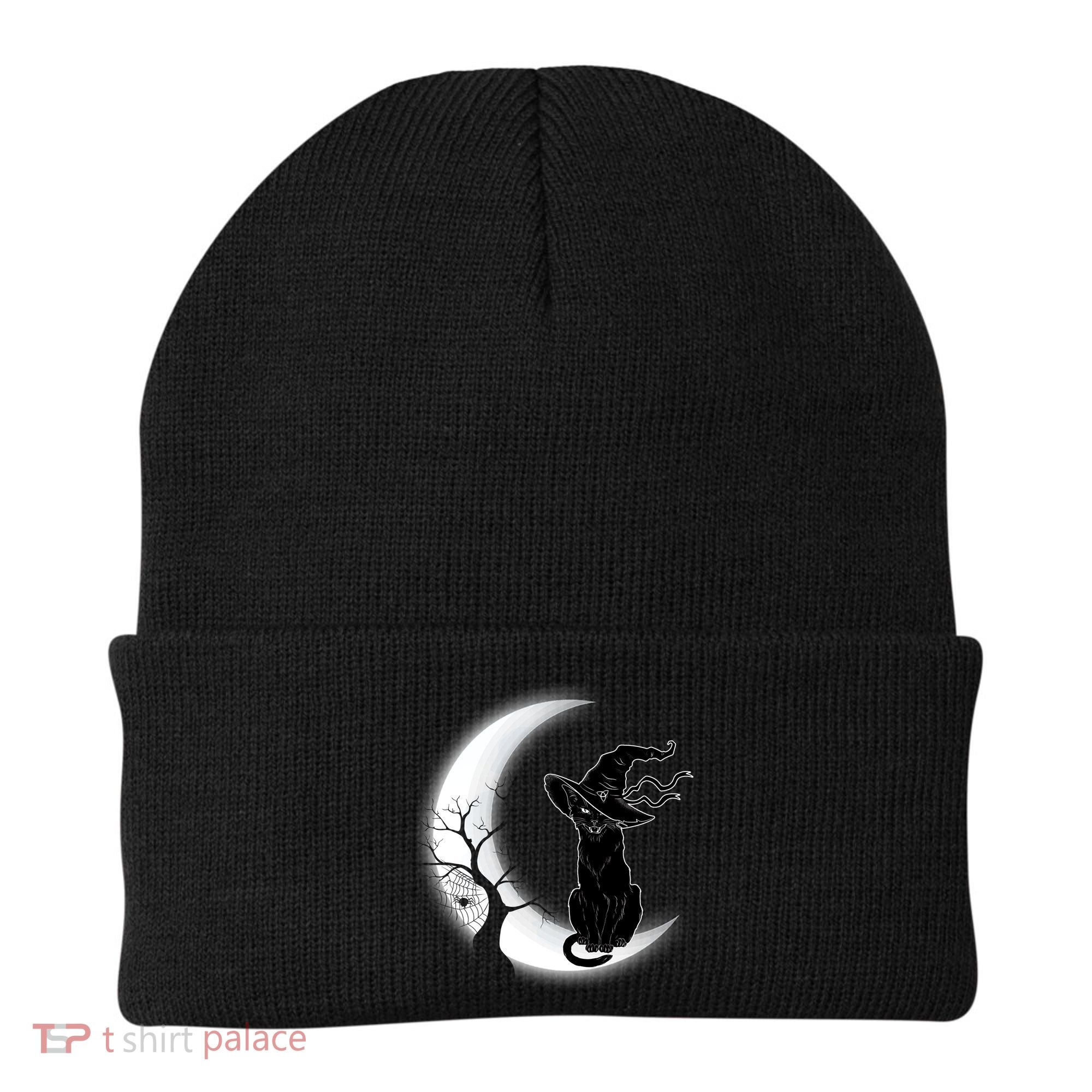 Witch Cat Moon Halloween Beanie