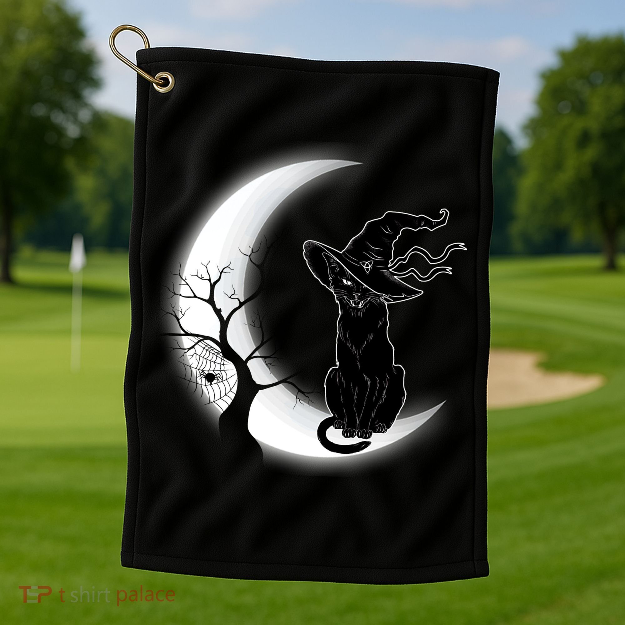 Witch Cat Moon Halloween Golf Towel