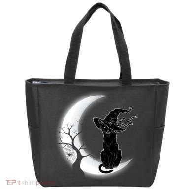 Witch Cat Moon Halloween Tote Bag