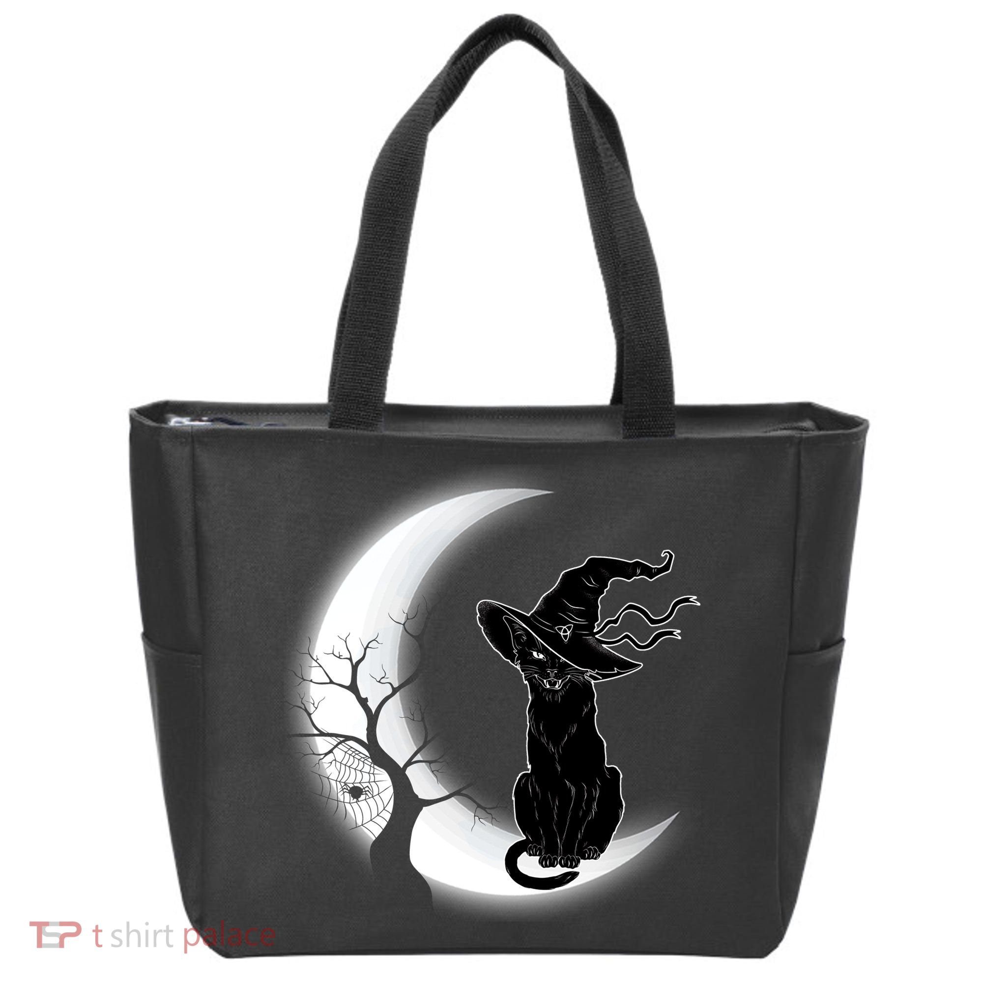 Witch Cat Moon Halloween Tote Bag