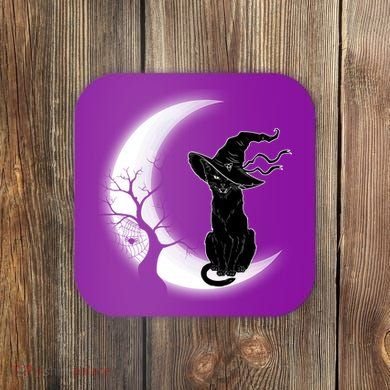 Witch Cat Moon Halloween Coaster