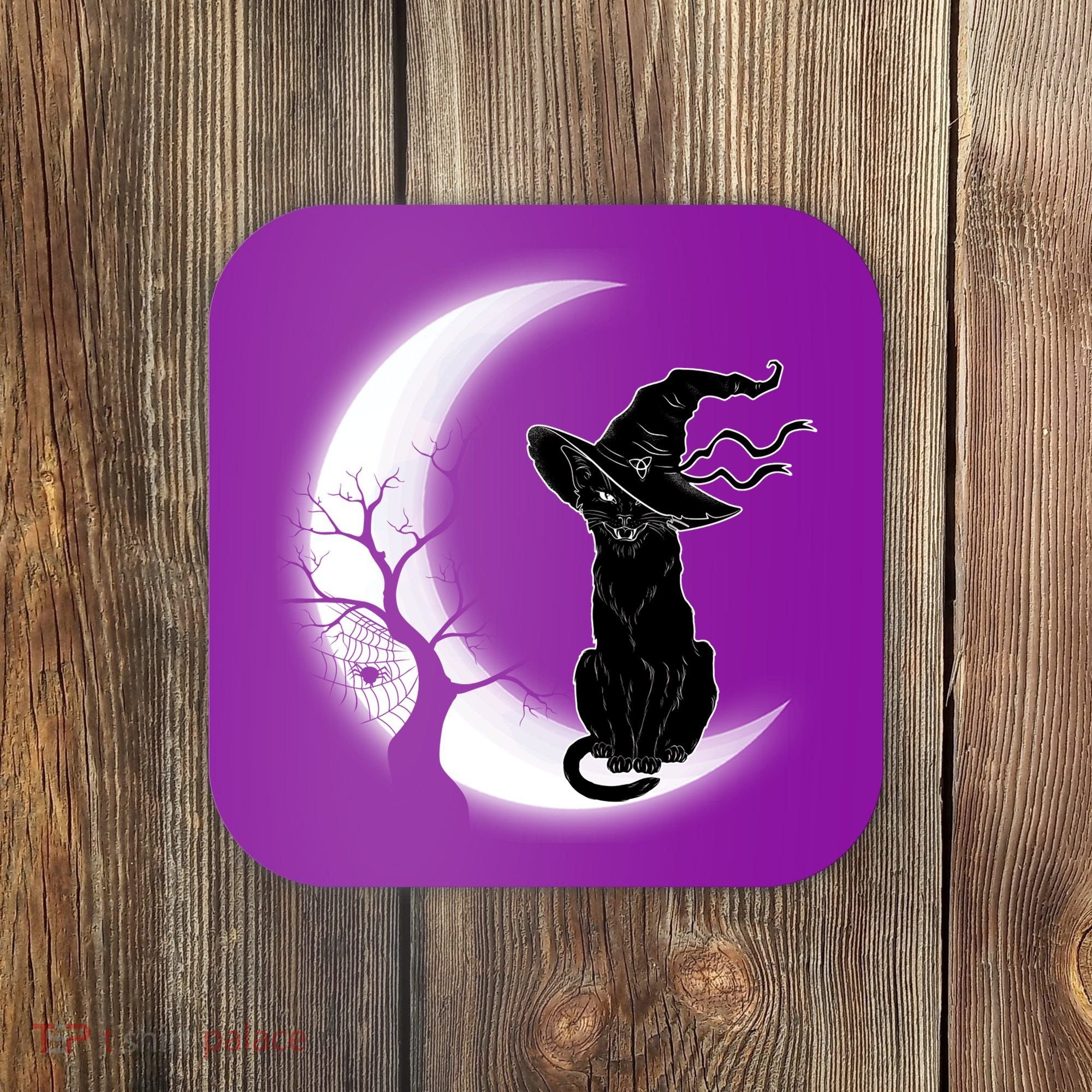 Witch Cat Moon Halloween Coaster