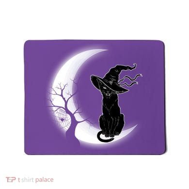 Witch Cat Moon Halloween Mousepad