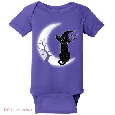 Witch Cat Moon Halloween Baby Bodysuit